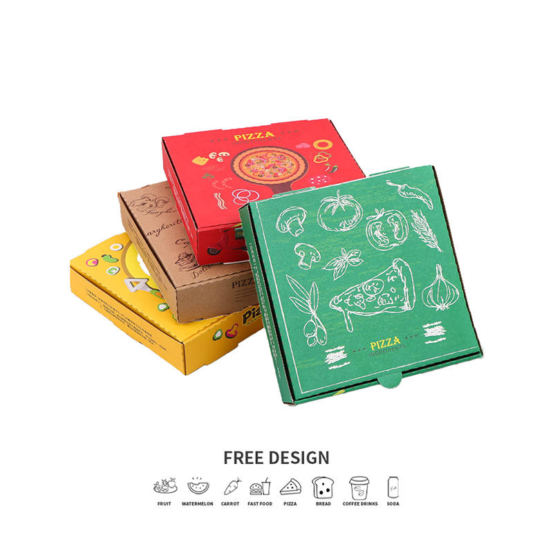 Cajas de envases de pizza coloridas corrugadas