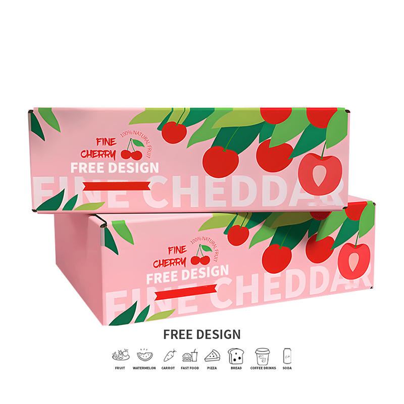 Cajas de embalaje de cereza de fondo rosa corrugado