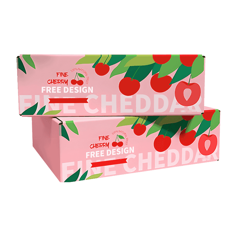 Cajas de embalaje de cereza de fondo rosa corrugado