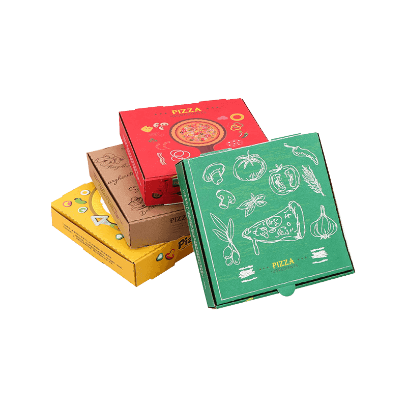 Cajas de envases de pizza coloridas corrugadas